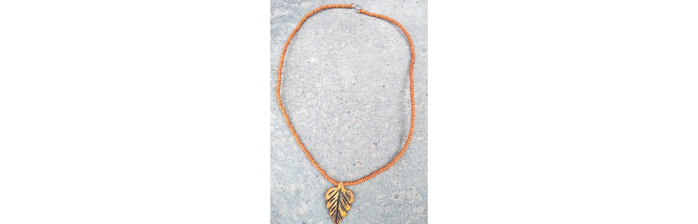 Alphabey's Orange Wooden Beaded Buffalo Bone Pendent Necklace For Women